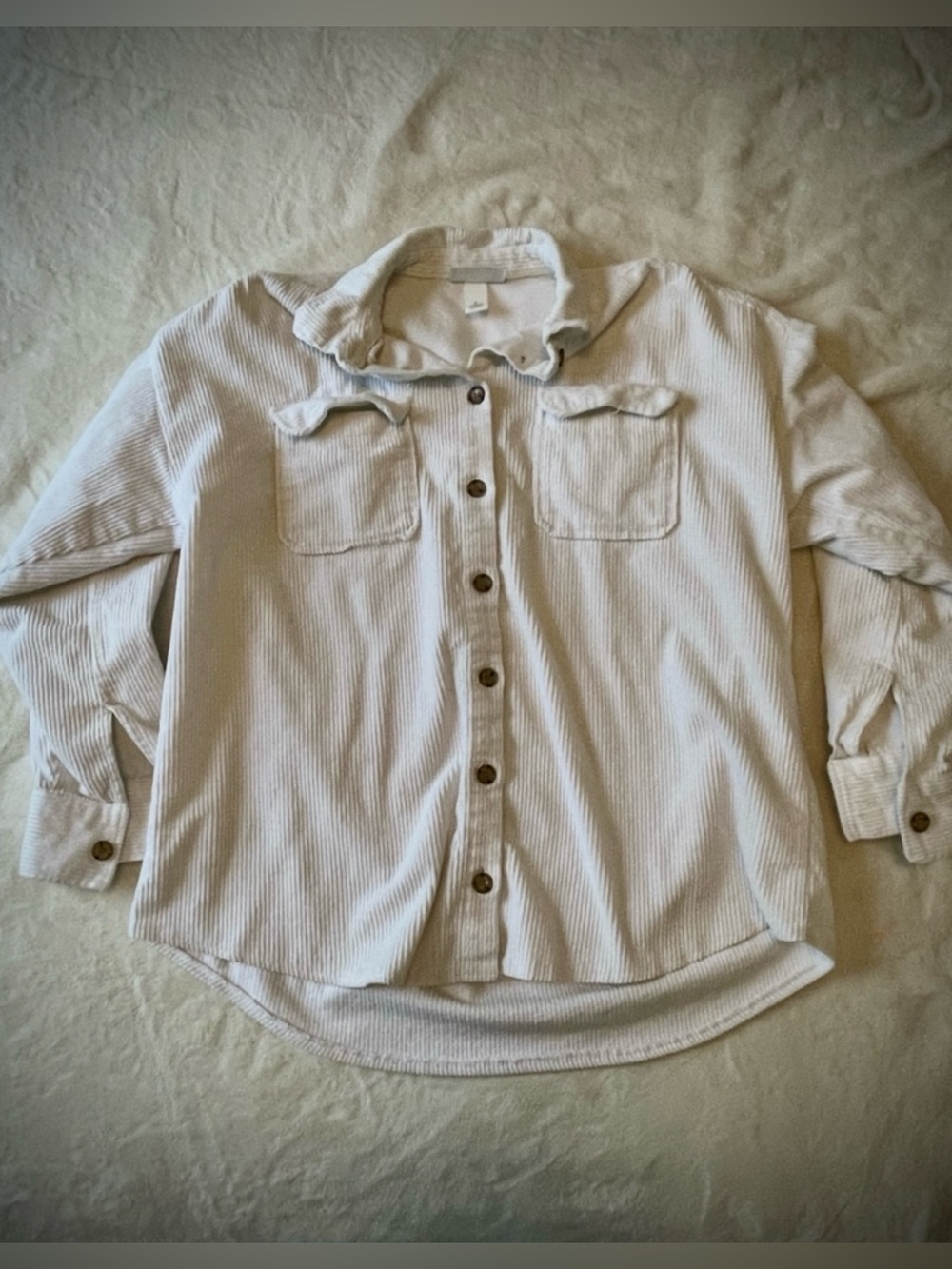 Monki Ivory Corduroy Oversized Shacket Button Up Shirt